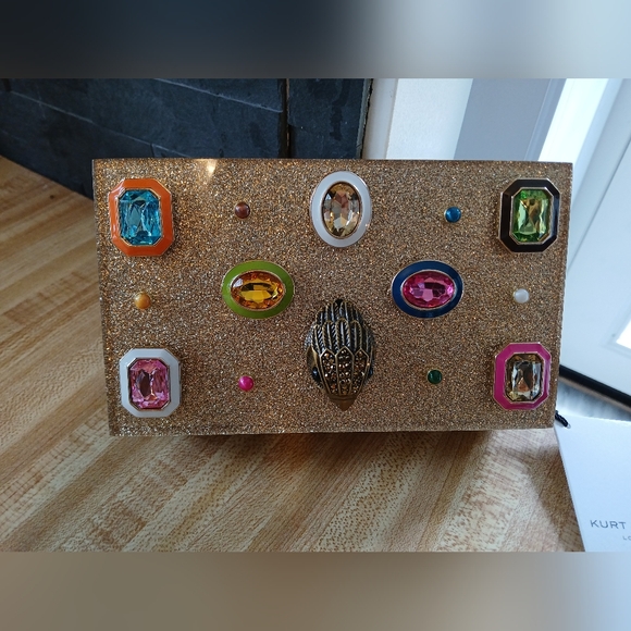 Kurt Geiger NWT Gold Sparkle with Bling Clutch/Crossbody - Picture 4 of 13